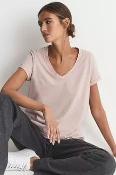Футболка Luana с V-образным вырезом из хлопкового джерси Reiss, розовый