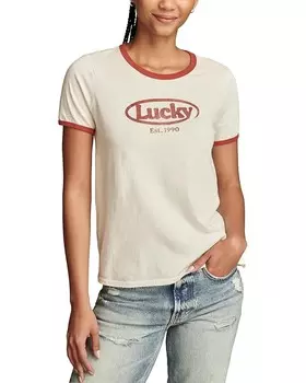 Футболка Lucky Brand Logo Classic Crew Ringer, цвет Lilly White