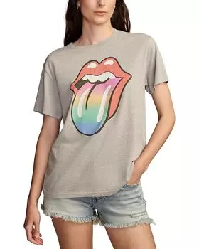 Футболка Lucky Brand Rolling Stones Rainbow Tongue Boyfriend Tee, цвет Light Heather Gray