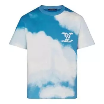 Футболка lv heaven on earth blue sky white clouds for men blue Louis Vuitton, голубой