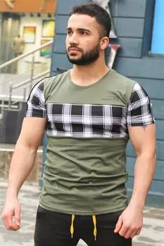 Футболка мужская Madmext с клетчатыми вставками, хаки