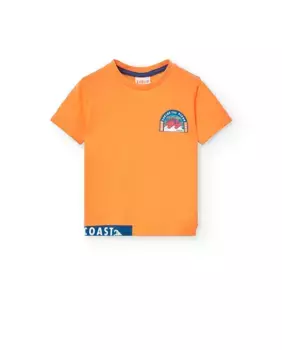 Футболка мальчика с короткими рукавами и принтом на спине Boboli, оранжевый