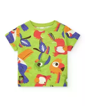 Футболка мальчика с короткими рукавами и принтом попугая Tuc tuc, зеленый