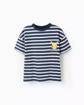 Футболка мальчика в полоску с мотивом Пикачу Zippy, тёмно-синий