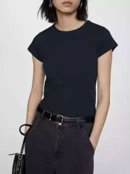 Футболка Mango Cenote Lettuce Hem, черный