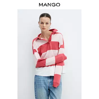 Футболка Mango с воротником-поло в студенческом стиле, розовый