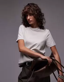 Футболка Mango soft touch с круглым вырезом светло-бежевого цвета