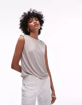 Футболка Mango soft touch с присборенными плечами в грибном цвете