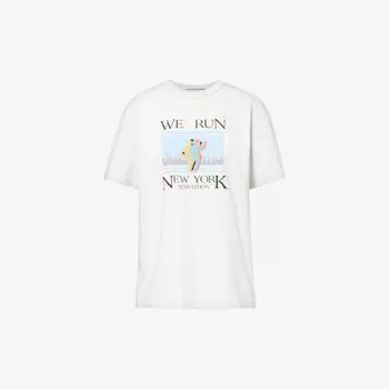 Футболка Marathon из хлопкового джерси с графичным принтом Alexander Wang, цвет gunsmoke