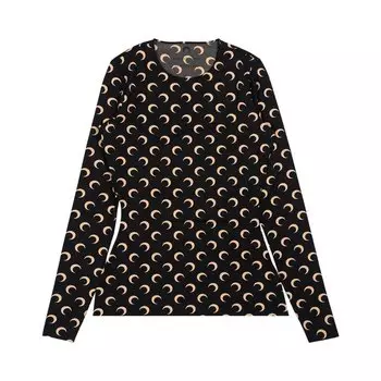 Футболка Marine Serre Regenerated All Over Moon Jersey Long-Sleeve Tee, черный