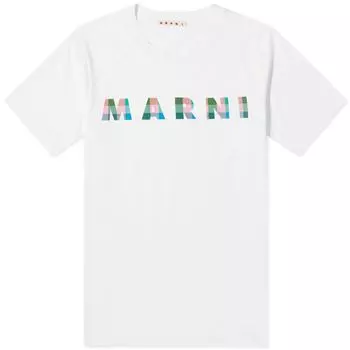 Футболка Marni Gingham Logo T-Shirt, цвет Lily White