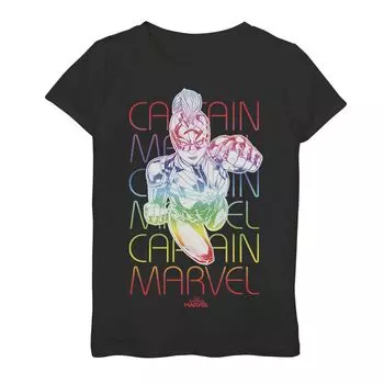 Футболка Marvel Captain Marvel Rainbow Word Stack для девочек 7–16 лет Licensed Character