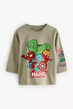 Футболка Marvel с длинным рукавом, 100% хлопок (3 мес 8 лет) Next, зеленый