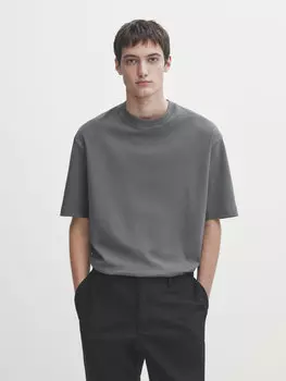 Футболка Massimo Dutti Drop-shoulder Cotton With A Crew Neck, серый