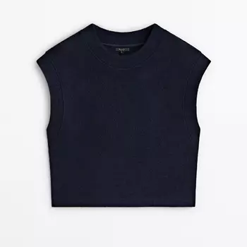 Футболка Massimo Dutti Felted Wool Blend With Drop Sleeves, темно-синий