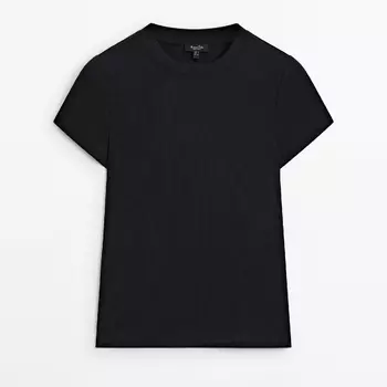 Футболка Massimo Dutti Fitted Ribbed Crew Neck, черный