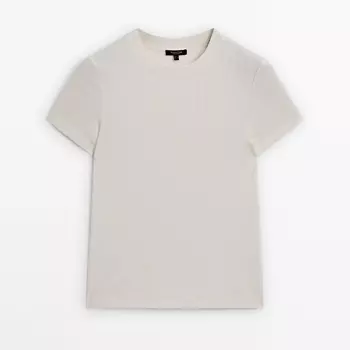 Футболка Massimo Dutti Fitted Ribbed Crew Neck, кремовый