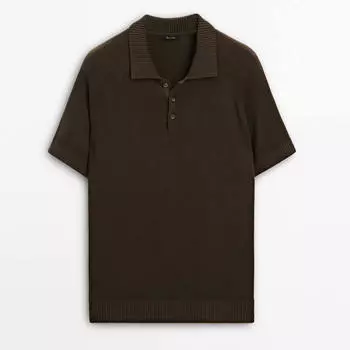 Футболка Massimo Dutti Knit Polo With Short Sleeves, темно-серый