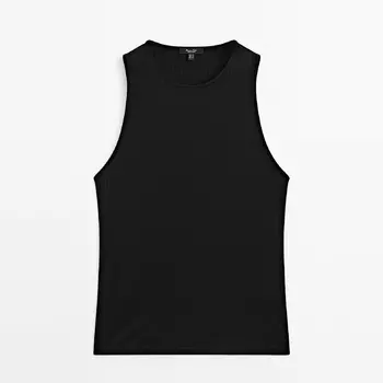 Футболка Massimo Dutti Ribbed Lyocell Blend, черный