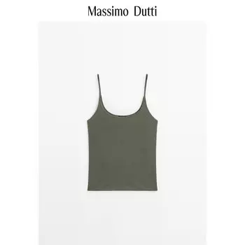 Футболка Massimo Dutti с атласной текстурой, хаки