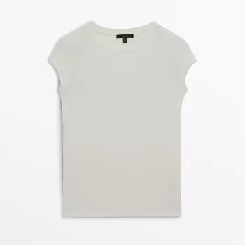 Футболка Massimo Dutti Short Sleeve Cotton With Short Raglan Sleeves, кремовый