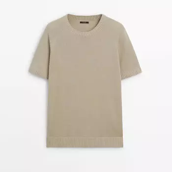 Футболка Massimo Dutti Short Sleeve Knit With Cotton, бежевый