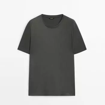 Футболка Massimo Dutti Short Sleeve Linen And Cotton Blend, хаки