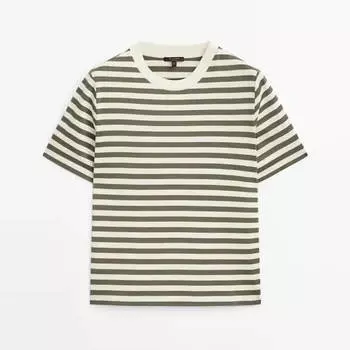 Футболка Massimo Dutti Striped Cotton, хаки