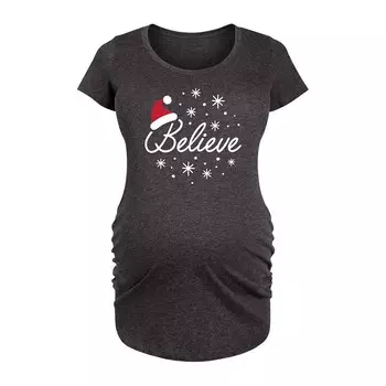Футболка Maternity Believe с рисунком шляпы Санта-Клауса Licensed Character, цвет Heather Charcoal