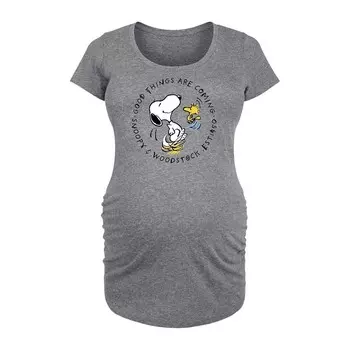 Футболка Maternity Peanuts Snoopy & Woodstock с рисунком «Хорошие вещи грядут» Licensed Character, цвет Heather Gray