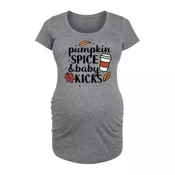 Футболка Maternity Pumpkin Spice And Baby Kicks с рисунком Хэллоуина Licensed Character, серый