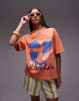 Футболка Matisse oversize с принтом Topshop оранжевого цвета