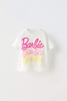 Футболка mattel barbie shimmery ZARA, устрично-белый
