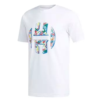 Футболка Men's adidas Printing Basketball Sports Round Neck Short Sleeve White T-Shirt, белый