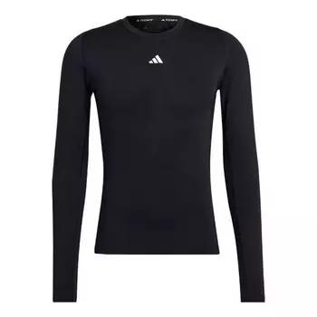 Футболка Men's adidas Solid Color Logo Slim Fit Sports Training Long Sleeves Black T-Shirt, черный