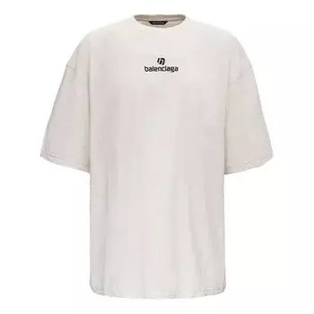 Футболка men's alphabet logo short sleeve gray white Balenciaga, белый