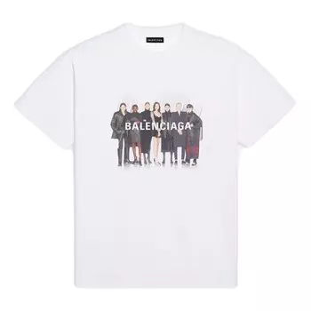 Футболка men's band portrait printing logo retro short sleeve white Balenciaga, белый