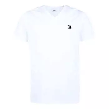 Футболка Men's Burberry Logo Embroidered Pattern V neck Cotton Short Sleeve White, белый