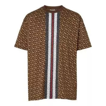 Футболка Men's Burberry Logo Stripe Printing Short Sleeve Brown, коричневый