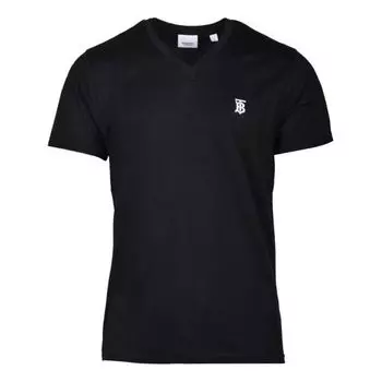 Футболка Men's Burberry SS20 Cotton Logo Pattern V neck Short Sleeve Black, черный