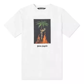 Футболка men's burning skeleton tee flame printing short sleeve white Palm Angels, белый