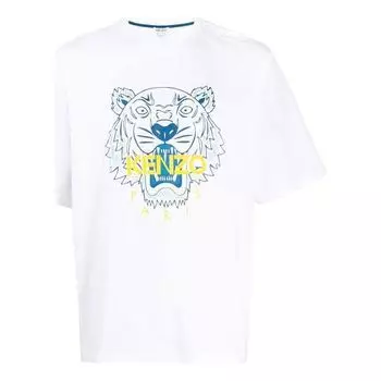 Футболка men's classic tiger head printing loose round neck short sleeve white Kenzo, белый