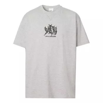 Футболка men's embroidered pattern loose short sleeve gray Burberry, серый