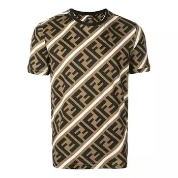 Футболка Men's FENDI SS21 FF Pattern Colorblock Printing Short Sleeve Brown T-Shirt, коричневый