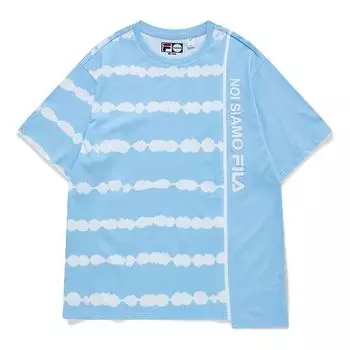 Футболка Men's FILA FUSION Tie Dye Printing Irregular Splicing Loose Knit Short Sleeve Blue White T-Shirt, белый