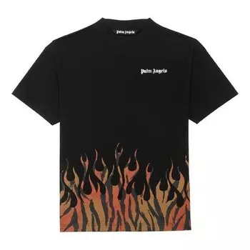 Футболка men's flame alphabet logo printing short sleeve black Palm Angels, черный