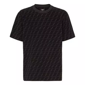Футболка men's full print f black brown logo printing short sleeve black t-shirt Fendi, черный
