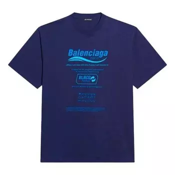 Футболка men's fw21 dry cleaning alphabet printing retro knit short sleeve navy blue Balenciaga, синий