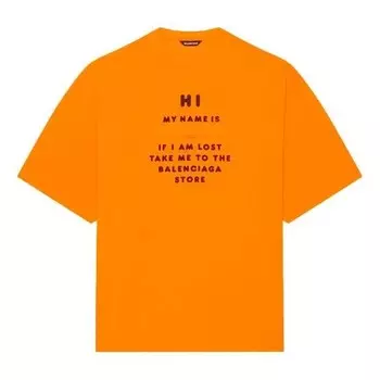 Футболка men's fw21 hi my name is wide fit alphabet printing retro knit short sleeve orange Balenciaga, оранжевый