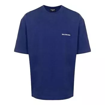 Футболка men's fw21 logo round neck pullover short sleeve blue Balenciaga, синий